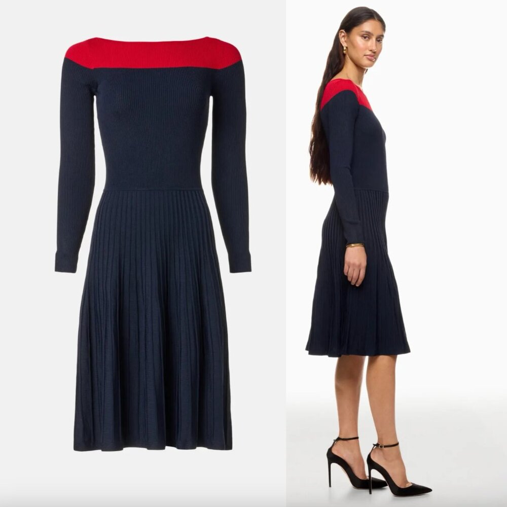 Lauren Ralph Lauren Patney Colorblock Midi Dress Navy Blue Red Long Sleeve Small - Picture 2 of 6